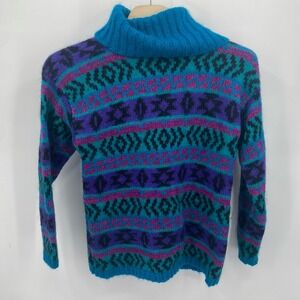 VTG Pappagallo Women's Large Mohair Wool Blend‎ Geometric Knit Sweater Pullover